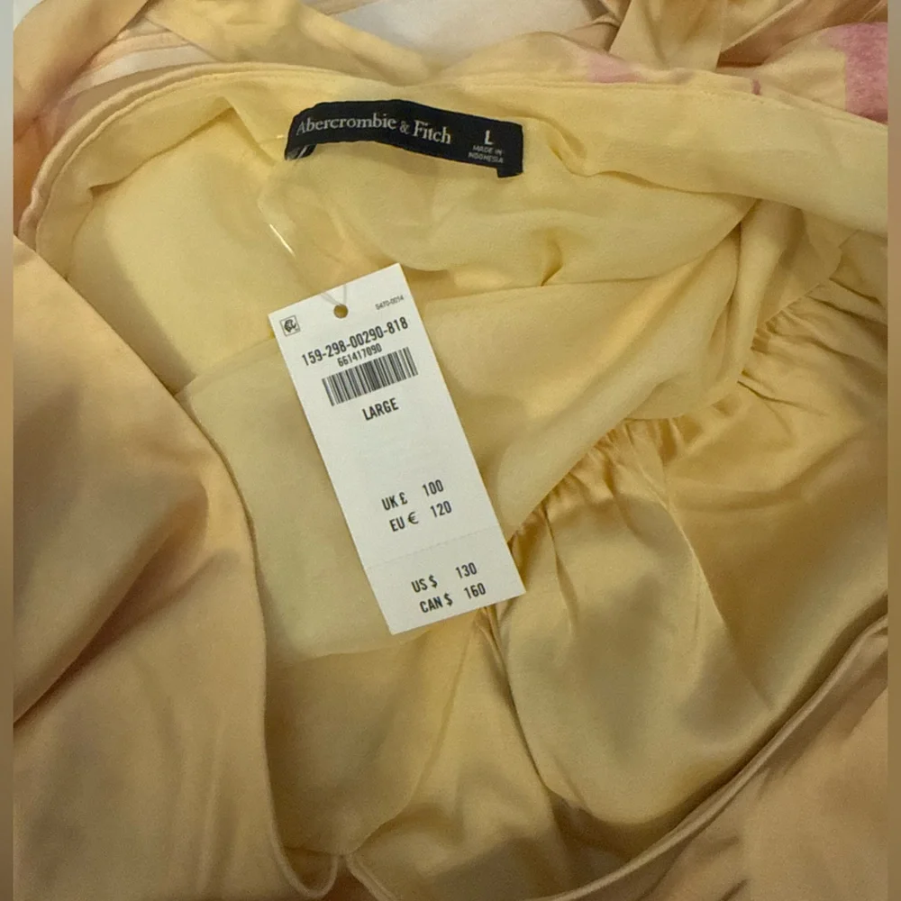 Abercrombie and Fitch Yellow Halter V-Neck Dress with Pink Accents
